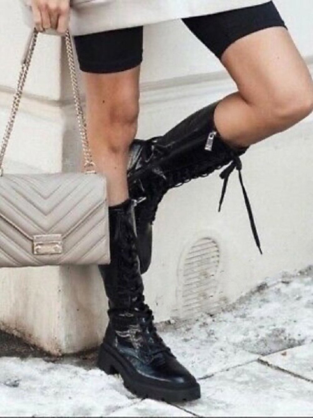 NEW! Zara Black Lug Sole Faux Croc Chunky Lace Zipper Tall Combat Boots 38 7.5 - Picture 14 of 14